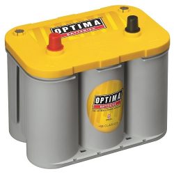 Optima D34 Yellowtop car audio battery against a white background.