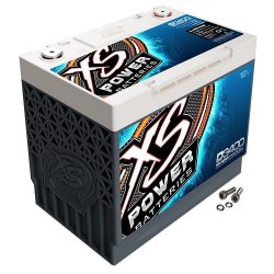 XS car audio battery against a white background.